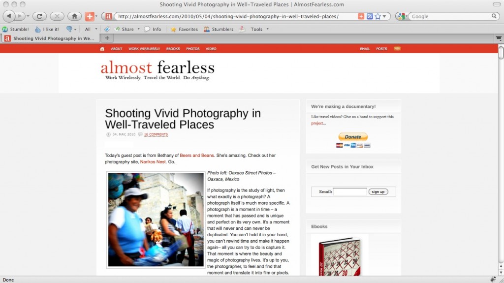 AlmostFearless Guest Post Screen Shot AlmostFearless Guest Post Screen Shot 1024x575 Shooting Vivid Photography in Well Traveled Places Check out our guest post at AlmostFearless.com!