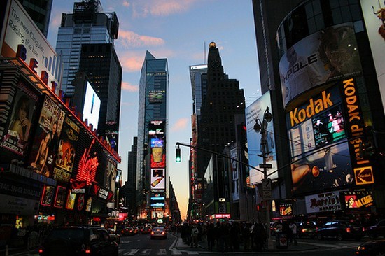Skyscrapers in Times Square, New York City.