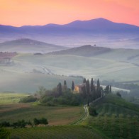 Tuscany Farmhouse Belvedere at dawn, San Quirico d'Orcia, Italy